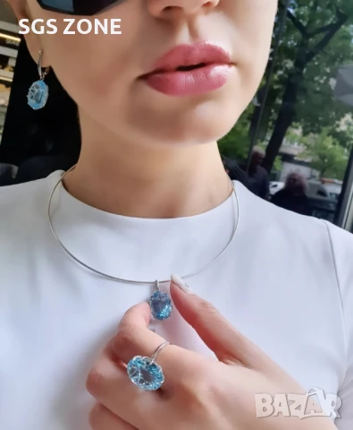 СРЕБЪРНИ ОБЕЦИ СУПЕР МОДЕЛЬ с TOPAZ SWISS , снимка 4 - Обеци - 51219006