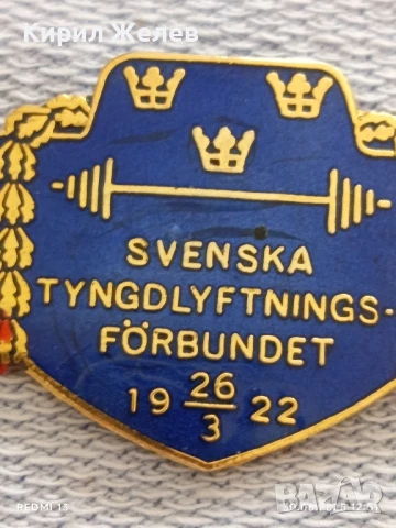 Рядка значка с емайл на ШВЕДСКАТА АСОЦИАЦИЯ по ВДИГАНЕ НА ТЕЖЕСТИ 29392, снимка 3 - Колекции - 50847208