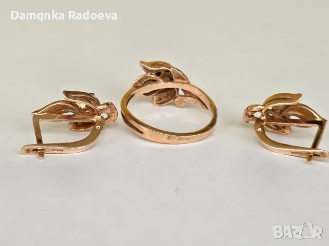 Златен комплект розово злато 14 карата, снимка 10 - Колиета, медальони, синджири - 49783258