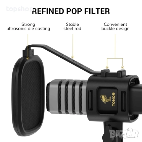 Нов TONOR USB микрофон за компютър, кардиоиден кондензаторен компютърен микрофон със статив, по, снимка 4 - Микрофони - 51636296