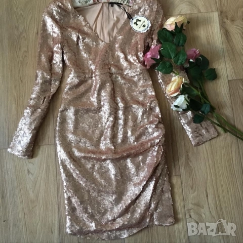 Разпродажба! Рокля с пайети пайетена рокля официална рокля дълъг ръкав черна сребърна златна Нова, снимка 10 - Рокли - 52881401