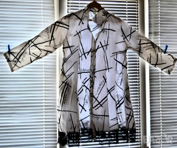 👚 Бяла дамска памучна риза с дантетла и черни черти, 3XL÷5XL, снимка 2 - Ризи - 42083593
