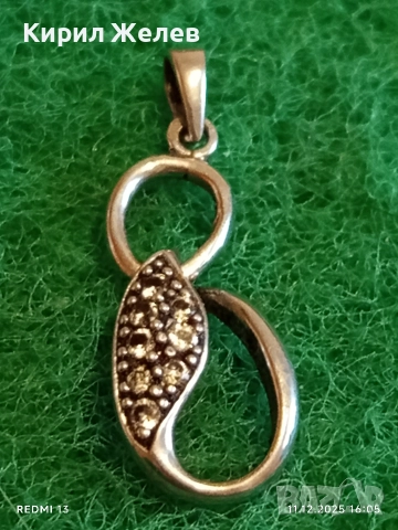 СРЕБЪРЕН МЕДАЛЬОН във ФОРМАТА на БЕЗКРАЙНОСТТА с ИНКРОСТИРАНИ КРИСТАЛИ 50908, снимка 2 - Колиета, медальони, синджири - 52737598