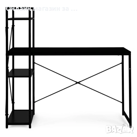 Компютърно бюро ModernHome, дървено, с рафтове за съхранение, черен, подсилена метална конструкция, снимка 4 - Бюра - 53380979