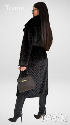 -20% луксозно палто, еко косъм, релеф, цвят черен, снимка 4 - Палта, манта - 52517339