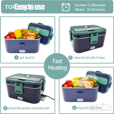 Electric Lunch Box Warmer, 3-в-1 нагреваема кутия за обяд ,1,8 литра контейнер, нагревател за храна,, снимка 5 - Други - 48644997