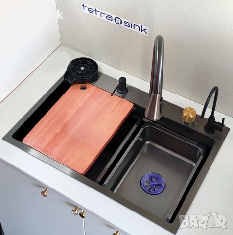 Мултифункционална кухненска мивка със смесител водопад |Tetra Sink|1NS30468TS-SD, снимка 2 - Мивки - 45913154