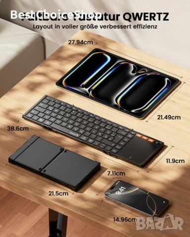 Сгъваема Bluetooth клавиатура ProtoArc XK01 TP с тъчпад, снимка 10 - Клавиатури и мишки - 53358388