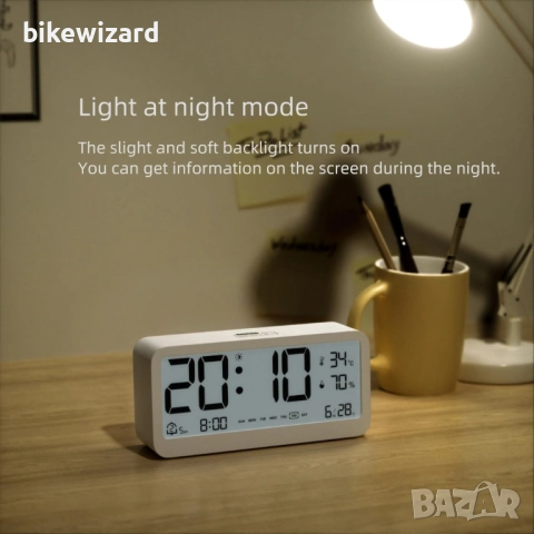 PASIVOLE Цифров будилник с термометър и влагомер аларма и светлина НОВ, снимка 4 - Други - 51918979