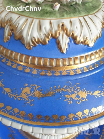 Sandizell Dresden 54см-10кг/Дрезден Бавария немска порцеланова ваза с капак/фигурална урна с ангели, снимка 7 - Антикварни и старинни предмети - 51476489