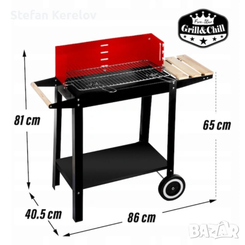 Градинско барбекю на колела, емайлирана стомана, 4 степени + Подарък 3 прибора, снимка 3 - Барбекюта - 53652368