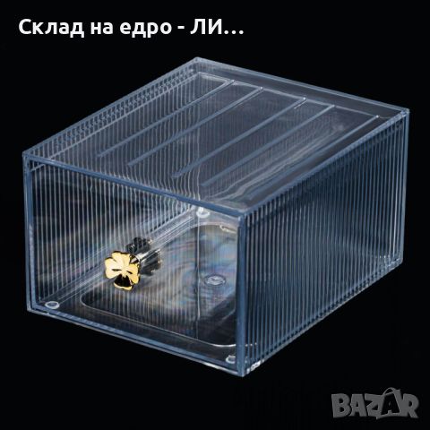 Декоративна кутия Liberta, Златиста дръжка, Цвете, Прозрачна, 19.5 x 15.3 x 10 см