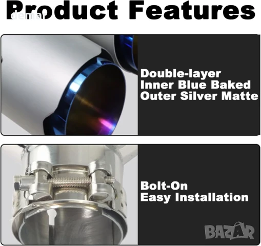 Накрайник за ауспух Krtopo 57 мм за автомобил с двоен ауспух - вход 57 мм към изход 89 мм, снимка 3 - Аксесоари и консумативи - 51315442