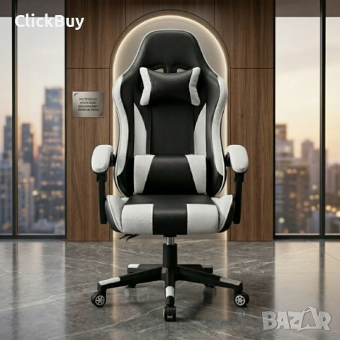 Ергономичен офис и геймърски бял стол – Максимален комфорт за гърба и врата, регулируем, снимка 3 - Столове - 54235760