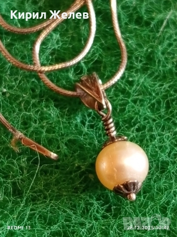 Нежно финно сребърно колие с висулка с инкростирана перла елегантен дизайн 50983, снимка 6 - Колиета, медальони, синджири - 52902535