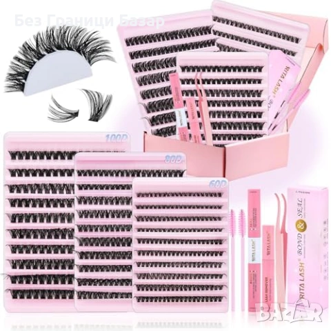 Нови Индивидуални клъстър мигли 3 кутии + лепило Bond&Seal + четки + ремувър