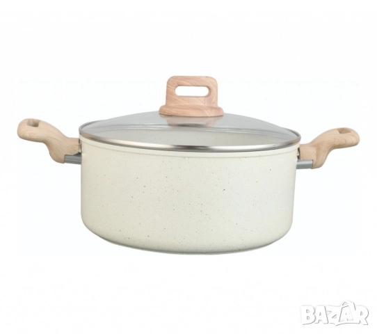 Тенджера Voltz Nice, Кован алуминий, Мраморно покр., Индукция, Кремав меланж, снимка 3 - Съдове за готвене - 52138255