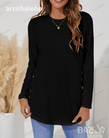 Дамска едноцветна ежедневна блуза с копчета и дълги ръкави, 4цвята , снимка 6 - Блузи с дълъг ръкав и пуловери - 42400236