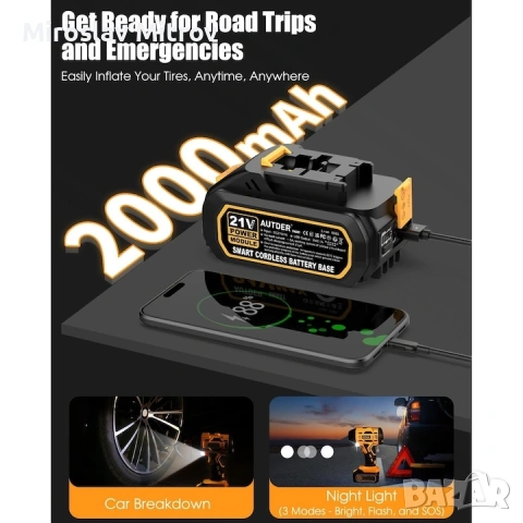 Безжичен преносим компресор Autder, снимка 4 - Аксесоари и консумативи - 54045937