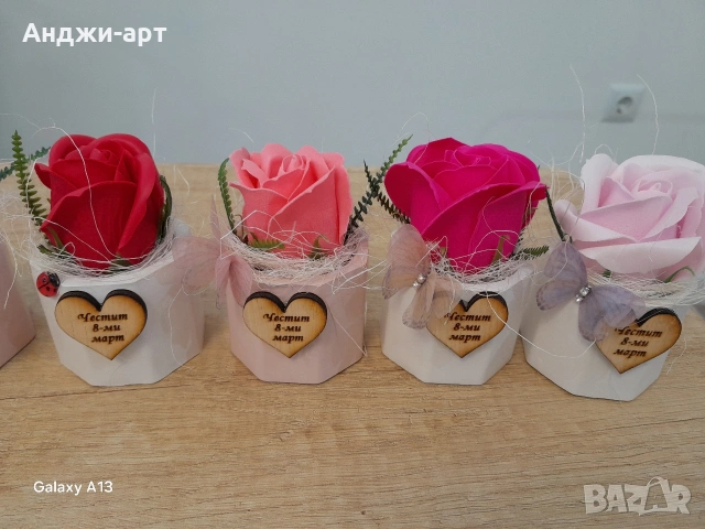 керамична кашпа със сапунено цвете, снимка 3 - Декорация за дома - 53183484