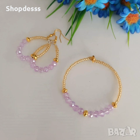 Ръчно изработени комплекти  - гривна и обеци , снимка 2 - Бижутерийни комплекти - 53804819