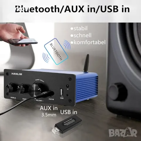 200 W HiFi усилвател Bluetooth/оптичен вход/коаксиален вход/USB/AUX вход, снимка 2 - Друга електроника - 49079732