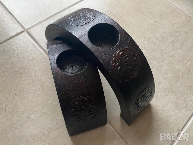 Комплект дървени свещници, снимка 2 - Декорация за дома - 53250255