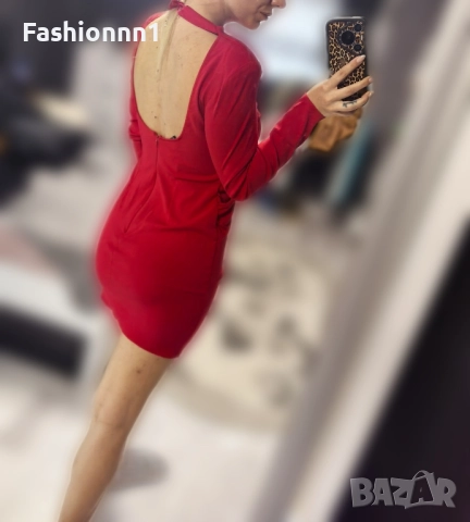 Червена рокля с изрязан гръб , снимка 2 - Рокли - 52516050