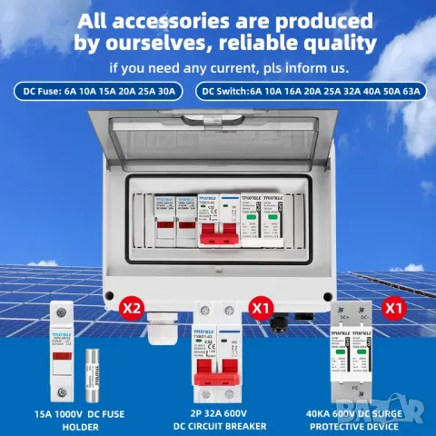 Фотоволтаична PV DC комбинирана кутия, защита от пренапрежение, мълния DC 600V IP65, снимка 2 - Друга електроника - 49909706