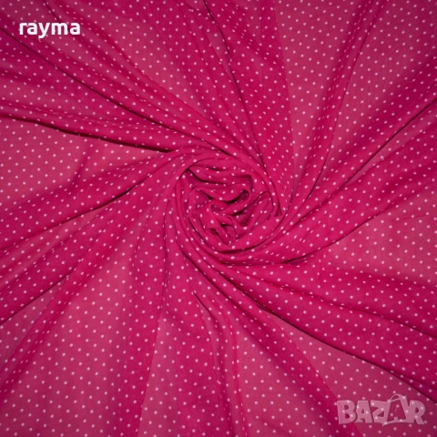 Плат дизайнерски цикламен шифон принт точки, снимка 2 - Рокли - 51104175