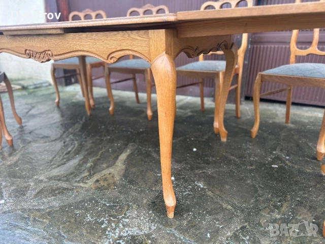 Разтегателна трапезна маса + 6 стола, снимка 5 - Маси - 53958845