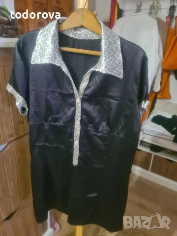 риза сатен с колан черна