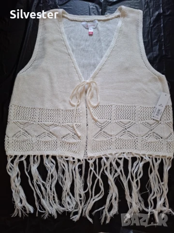 Дамско плетено елече на ресни, Чисто ново, размер XL , снимка 17 - Елеци - 50861857