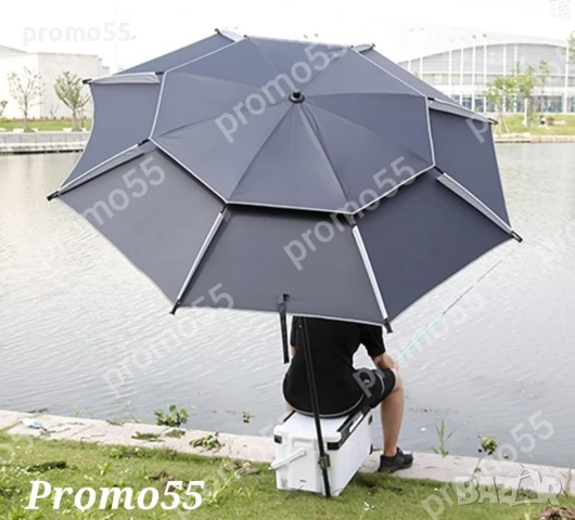 Рибарски Чадър 220см. Плажен Чадър Двоен Покрив, Стабилност при Вятър, снимка 18 - Екипировка - 50456233