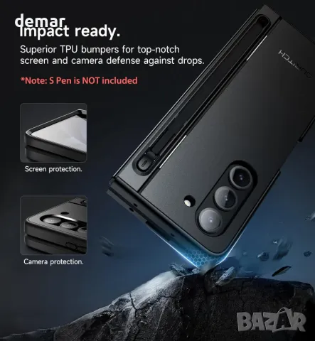 Кейс SURITCH за Samsung Galaxy Z Fold 5 2023 (БЕЗ писалка), протектор за екрана, скрита стойка, снимка 5 - Калъфи, кейсове - 50043085
