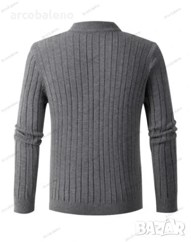 Мъжки моден трикотажен пуловер с дълги ръкави и цип, 4цвята, снимка 3 - Пуловери - 42708061