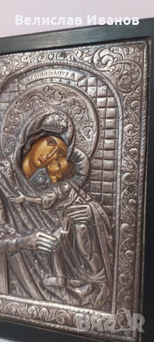 Гръцка сребърна икона Богородица с младенеца. Проба 950.Перфектно състояние., снимка 2 - Икони - 50750073