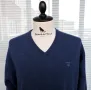 GANT V-Neck Blue Fine Lambswool - прекрасен мъжки пуловер размер 2XL , снимка 2