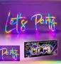 Светеща табела, Декоративен панел, LED лампа, неон "Let's Party", 40x17.5см, снимка 1