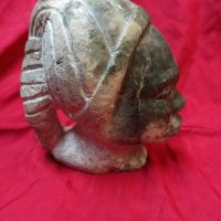 Масивна стара авторска пластика - стилизирана африканска   женска нефритена глава - нефрит  , снимка 3 - Антикварни и старинни предмети - 46173566
