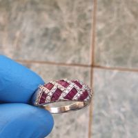 Сребърен пръстен с Рубини, снимка 3 - Пръстени - 45729449