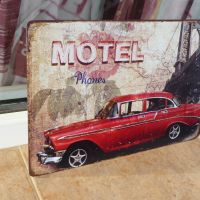 Метална табела кола ретро модел стара Мотел американска телефон, снимка 2 - Други ценни предмети - 9005261
