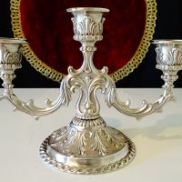 Разкошен посребрен троен свещник,барок. , снимка 4 - Антикварни и старинни предмети - 45204373