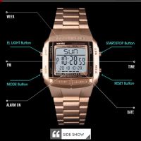 SKMEI Мъжки ръчен цифров спортен часовник с каишка от неръждаема стомана + подарък, снимка 3 - Мъжки - 45872846