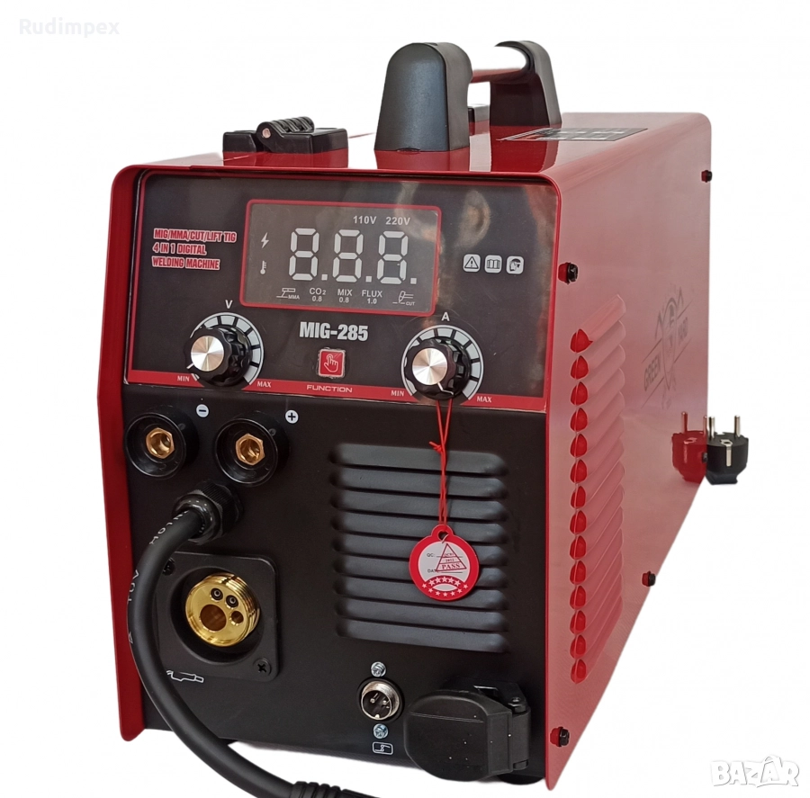 4 в 1, Телоподаващo MIG 285A, Инверторен Електрожен MMA 285A, Аргон LIFT TIG, Плазма за рязане 40А, снимка 1