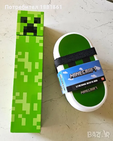 Нови Minecraft Green Бутилка Creeper 650мл и кутия за храна/обяд Майнкрафт, снимка 1