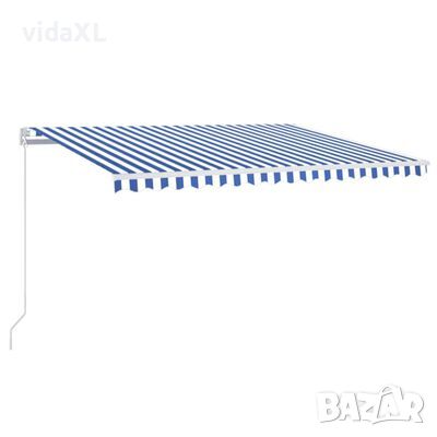vidaXL Ръчно прибиращ се сенник, 400x350 см, синьо и бяло(SKU:3068976, снимка 1
