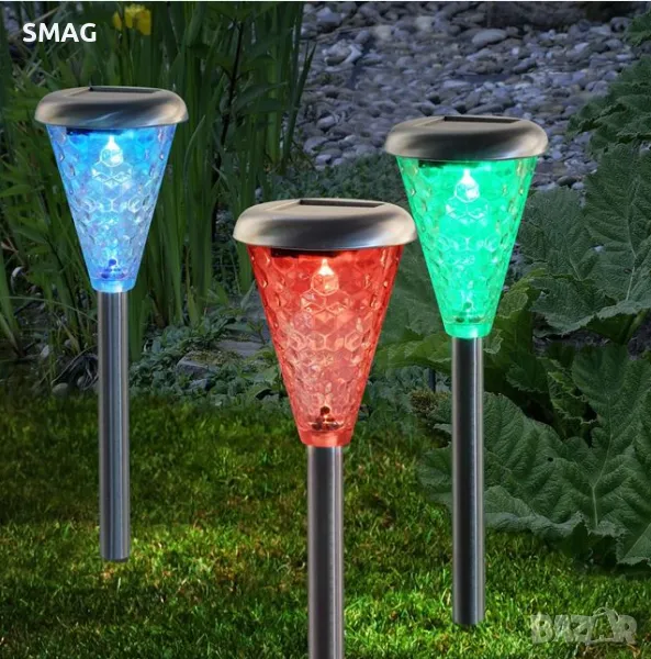 Слънчев фенер соларна лампа стъкло редуващи се цветове 27 см S_1152645, снимка 1