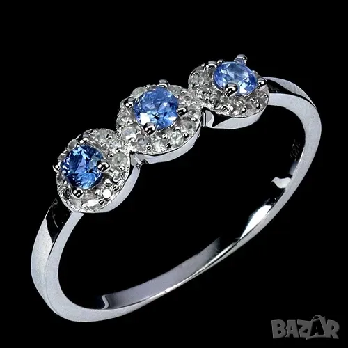 925 сребърен пръстен с натурални сапфири 3мм, Мианмар, подходящи за подарък , снимка 1