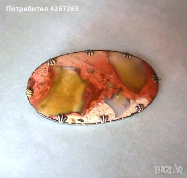 Старинна брошка с естествен камък дендритен ахат, снимка 1